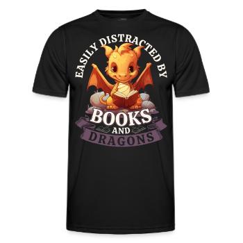 Easily Distracted By Books And Dragons: Drachen - Männer Funktions-T-Shirt - Schwarz - Vorne - AI Model Male 178 dark (178cm)