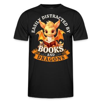 Easily Distracted By Books And Dragons: Drachen - Männer Funktions-T-Shirt - Schwarz - Vorne - AI Model Male 178 dark (178cm)