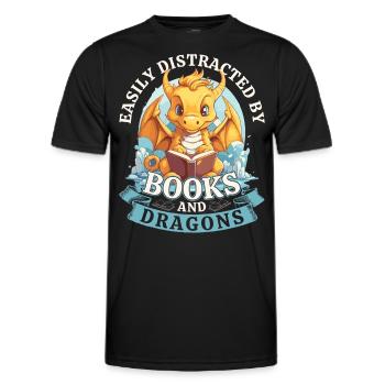 Easily Distracted By Books And Dragons: Drachen - Männer Funktions-T-Shirt - Schwarz - Vorne - AI Model Male 178 dark (178cm)