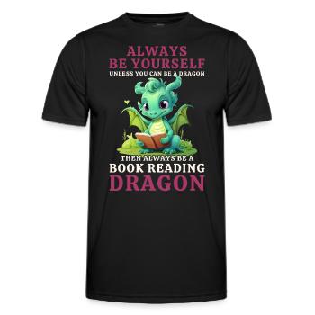"Always Be Yourself" - Bücher lesen Grüner Drachen - Männer Funktions-T-Shirt - Schwarz - Vorne - AI Model Male 178 dark (178cm)