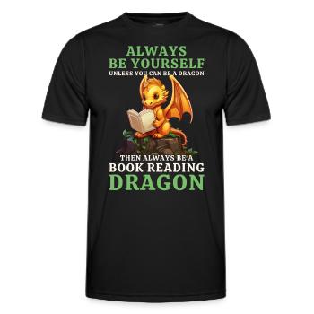 "Always Be Yourself" - Bücher lesen Gelber Drachen - Männer Funktions-T-Shirt - Schwarz - Vorne - AI Model Male 178 dark (178cm)
