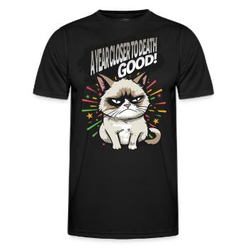 Plus près de la mort - Pyjama Angry Cat Happy New Year - T-shirt sport Homme - noir - Devant - AI Model Male 178 dark (178cm)