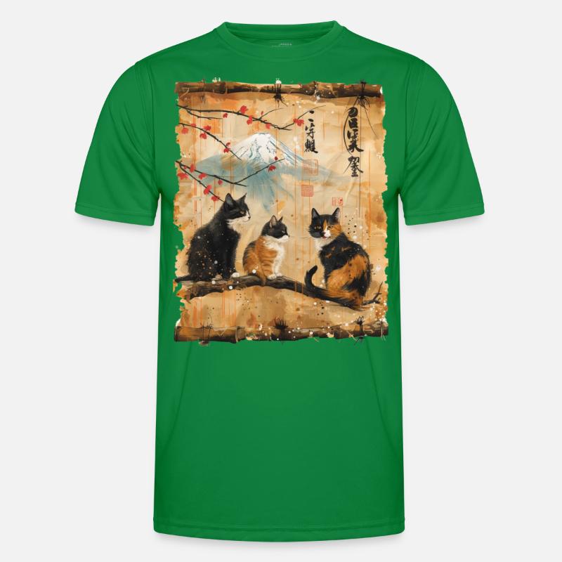 Mt. Fuji Kitten Papyrus Scroll Retro Men's Functional T-Shirt