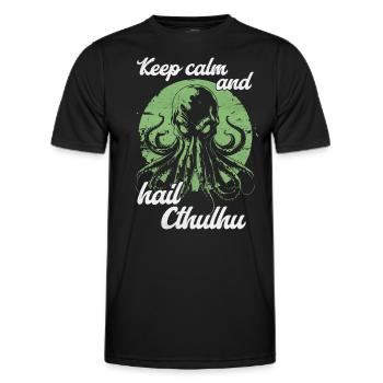 Keep Calm and Hail Cthulhu Lovecraft Necronomicon - Männer Funktions-T-Shirt - Schwarz - Vorne - AI Model Male 178 dark (178cm)