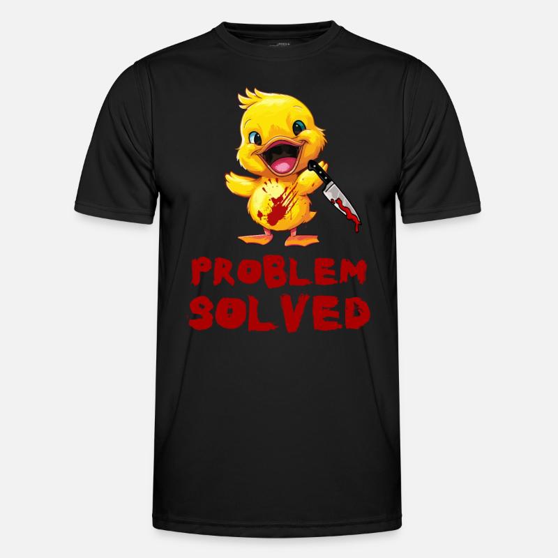 Duck with Knife - Problem Solved Funny Creepy Men's Functional T-Shirt