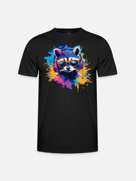 Bunter Zocker Waschbär mit Gaming Kopfhörern - Männer Funktions-T-Shirt - Schwarz