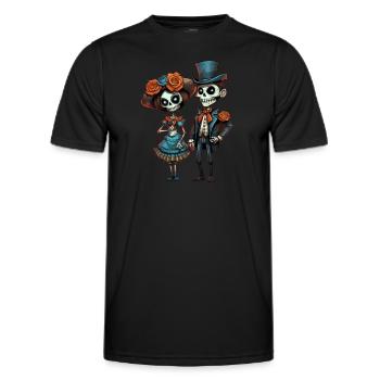 Skelettpaar im viktorianischen Stil Tag der Toten - Männer Funktions-T-Shirt - Schwarz - Vorne - AI Model Male 178 dark (178cm)
