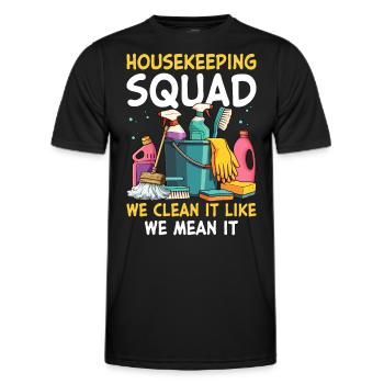 Housekeeping Squad We Clean It Like We Mean It - Männer Funktions-T-Shirt - Schwarz - Vorne - AI Model Male 178 dark (178cm)