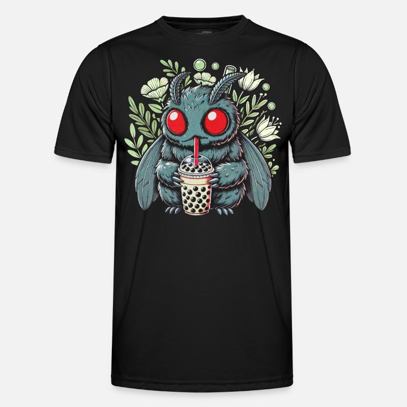 Funny Mothman with Bubble Tea - Men's Functional T-Shirt - black
