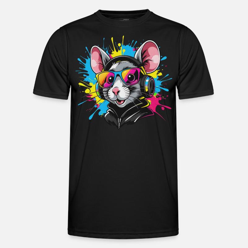 Ratte mit Kopfhörer Männer Funktions-T-Shirt