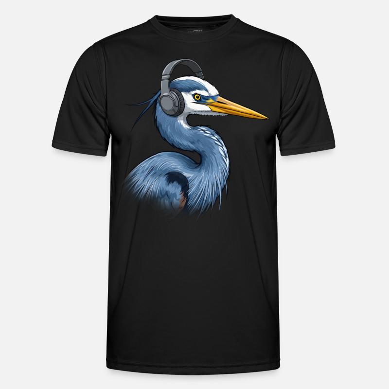 Reiher mit Kopfhörer Männer Funktions-T-Shirt