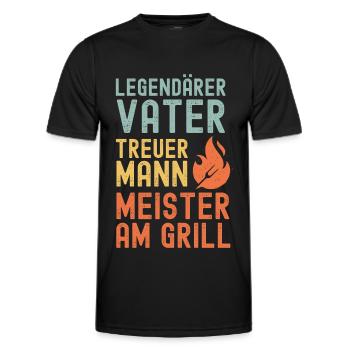 Ehemann Vater Papa Grillmeister BBQ Held Legende - Männer Funktions-T-Shirt - Schwarz - Vorne - AI Model Male 178 dark (178cm)