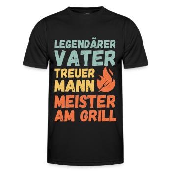 Ehemann Vater Papa Grillmeister BBQ Held Legende - Männer Funktions-T-Shirt - Schwarz - Vorne - AI Model Male 178 dark (178cm)