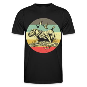 Motif allemand de chasseur de chien à poil de fil - T-shirt sport Homme - noir - Devant - AI Model Male 178 dark (178cm)