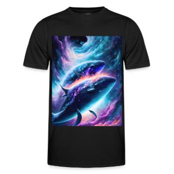 Divine whales in the cosmic star nebula - Men's Functional T-Shirt - black - Front - AI Model Male 178 dark (178cm)