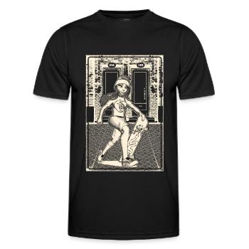 Mädchen mit Skateboard vor Backsteinmauerwerk. - Männer Funktions-T-Shirt - Schwarz - Vorne - AI Model Male 178 dark (178cm)