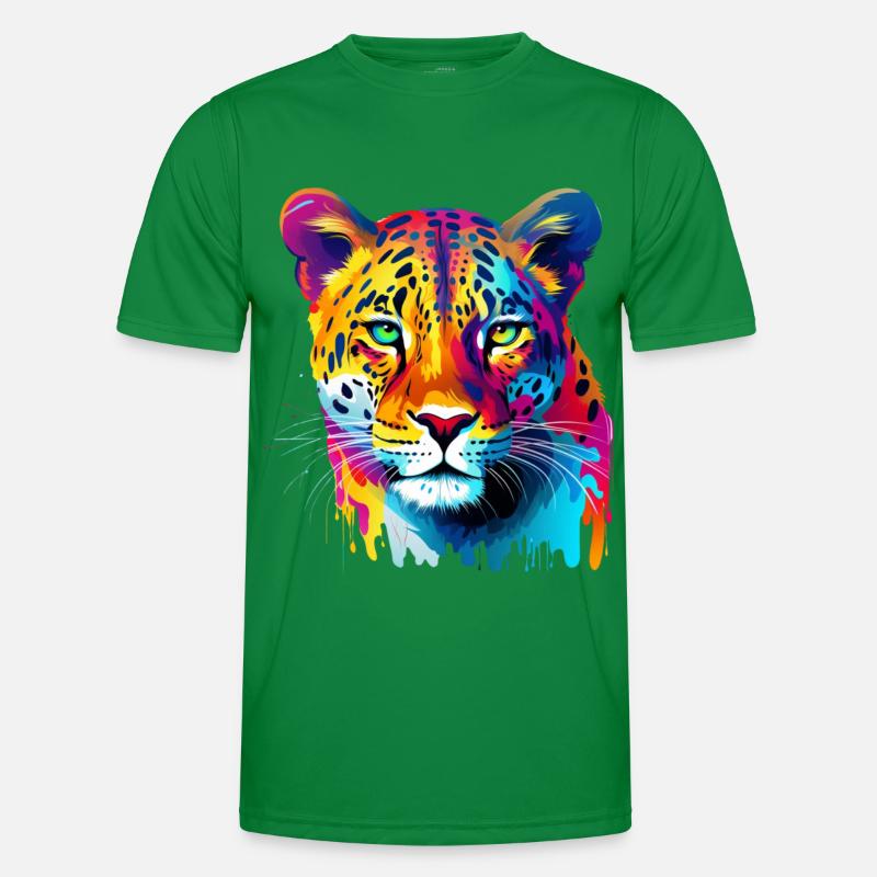 Bunter Leopard Farbspritzer Farbkleckse Männer Funktions-T-Shirt