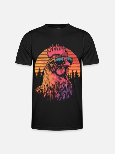 Rooster with sunglasses - Men's Functional T-Shirt - black