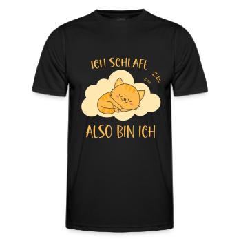 Ich schlafe also bin ich - Katzen Spruch schlafen - Männer Funktions-T-Shirt - Schwarz - Vorne - AI Model Male 178 dark (178cm)