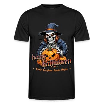 Crâne d’Halloween avec citrouilles et capuchon - T-shirt sport Homme - noir - Devant - AI Model Male 178 dark (178cm)