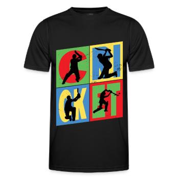 Cricket Cricketer Batsman Sport Vintage - Men's Functional T-Shirt - black - Front - AI Model Male 178 dark (178cm)