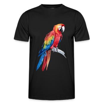 Watercolour Colorful Scarlet Macaw Parrot Bird - Men's Functional T-Shirt - black - Front - AI Model Male 178 dark (178cm)
