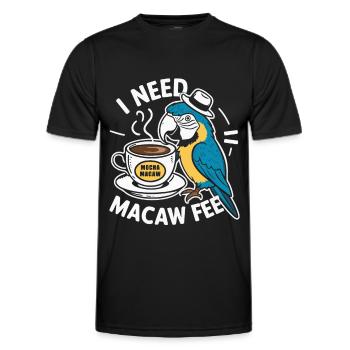 Funny Scarlet Macaw Parrot And Coffee Macawfee - Men's Functional T-Shirt - black - Front - AI Model Male 178 dark (178cm)