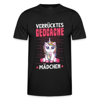 Verrücktes Geocache Mädchen Geocaching Geocacherin - Männer Funktions-T-Shirt - Schwarz - Vorne - AI Model Male 178 dark (178cm)
