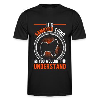 C’est un truc Samoyède Samojede - T-shirt sport Homme - noir - Devant - AI Model Male 178 dark (178cm)