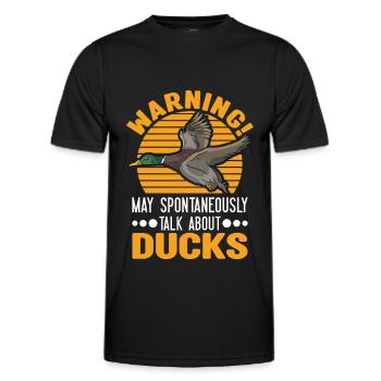 Warning May spontaneously talk about Ducks Duck - Men's Functional T-Shirt - black - Front - AI Model Male 178 dark (178cm)