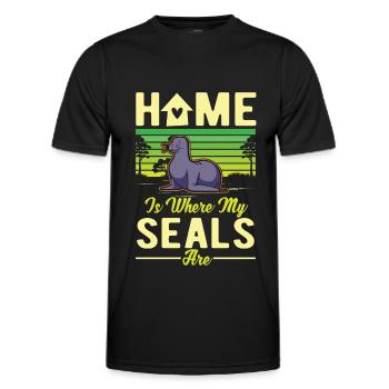 La maison est l’endroit où mes phoques sont des phoques lions de mer - T-shirt sport Homme - noir - Devant - AI Model Male 178 dark (178cm)