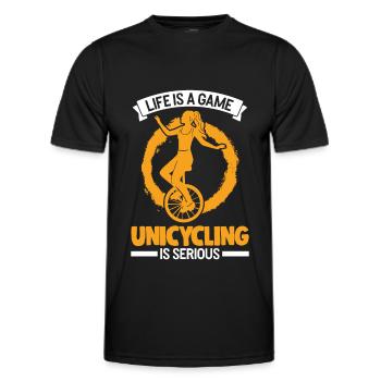 Life is a game Unicycling is serious Unicycle - Men's Functional T-Shirt - black - Front - AI Model Male 178 dark (178cm)