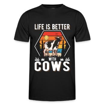Life is better with Cows Cow Cattle Breeder - Men's Functional T-Shirt - black - Front - AI Model Male 178 dark (178cm)