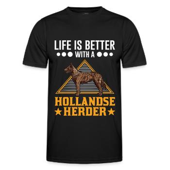 Life is better with a Hollandse Herder - Men's Functional T-Shirt - black - Front - AI Model Male 178 dark (178cm)
