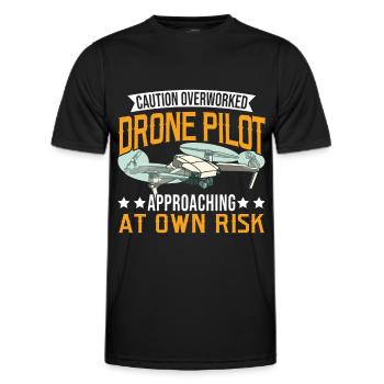 Attention Drone Pilote Drone Révisé - T-shirt sport Homme - noir - Devant - AI Model Male 178 dark (178cm)