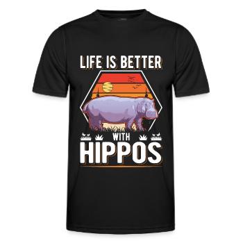 Life is better with a Hippo Nilpferd Flusspferd - Men's Functional T-Shirt - black - Front - AI Model Male 178 dark (178cm)