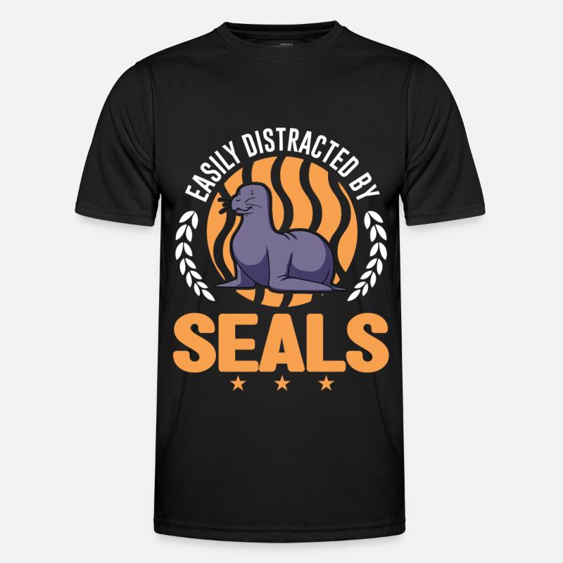 Easily distracted by Seal Seehund Robben Men's Functional T-Shirt