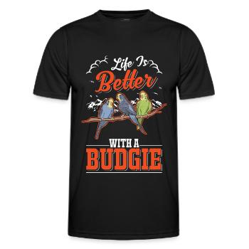 Life is better with a Budgie Budgie Parakeet Parakeet - Men's Functional T-Shirt - black - Front - AI Model Male 178 dark (178cm)