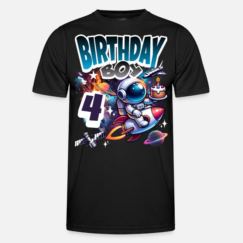 Astronaut 4th Birthday Space - Men's Functional T-Shirt - black