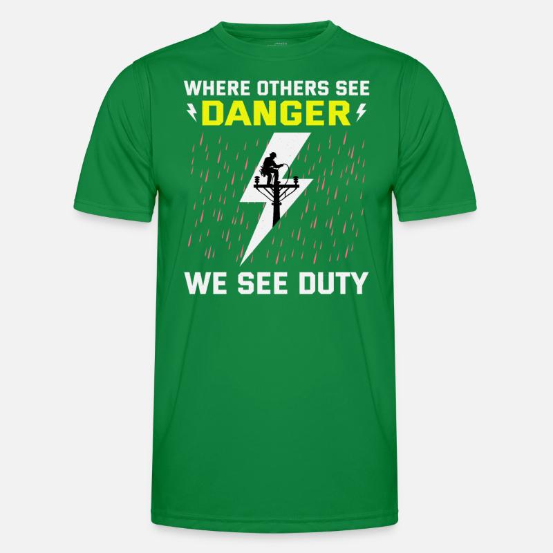 Lineman Duty Danger Tapferer Held Männer Funktions-T-Shirt
