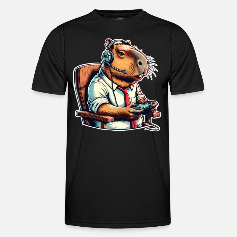 Capybara Gaming Nerd - Men's Functional T-Shirt - black