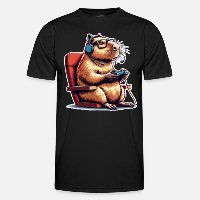 Capybara Gaming Nerd - Männer Funktions-T-Shirt - Schwarz