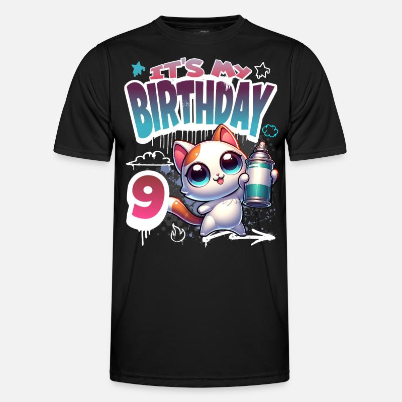 9th Birthday Cat Graffiti - Men's Functional T-Shirt - black