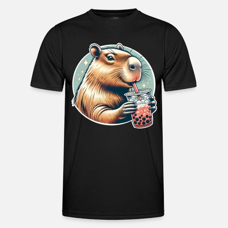 Capybara Bubble Tea - Männer Funktions-T-Shirt - Schwarz