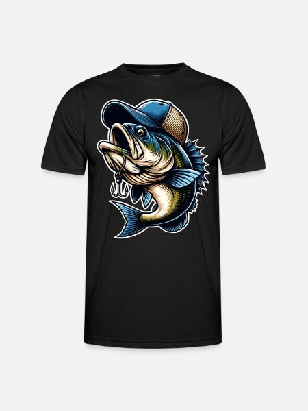Fiske Fisk Med Cap Fisk Krok - Funktions-T-shirt herr - svart