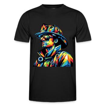 Color Hero – Firefighter in Pop Art Style - Männer Funktions-T-Shirt - Schwarz - Vorne - AI Model Male 178 dark (178cm)