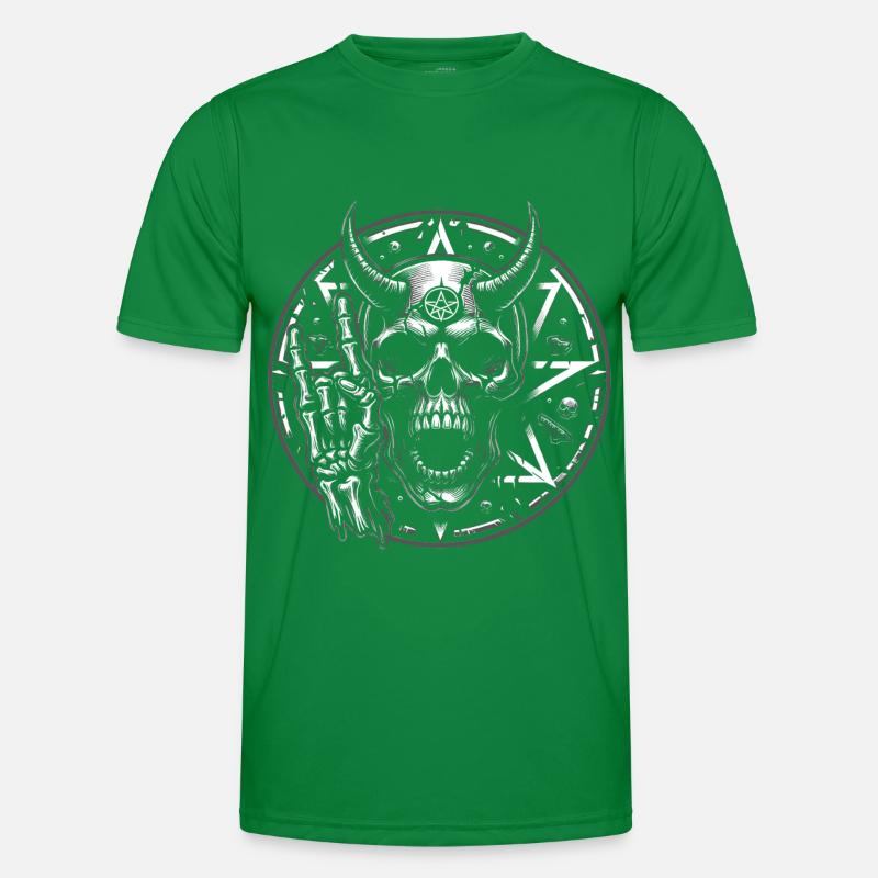 Skull with horns pentagram makes devil horns Men's Functional T-Shirt