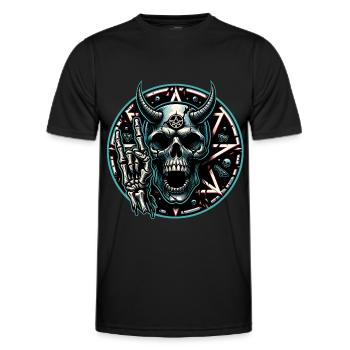 Crâne avec des cornes pentagramme fait des cornes de diable - T-shirt sport Homme - noir - Devant - AI Model Male 178 dark (178cm)