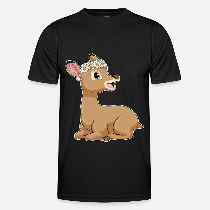 Deer with daisy flower - Men's Functional T-Shirt - black