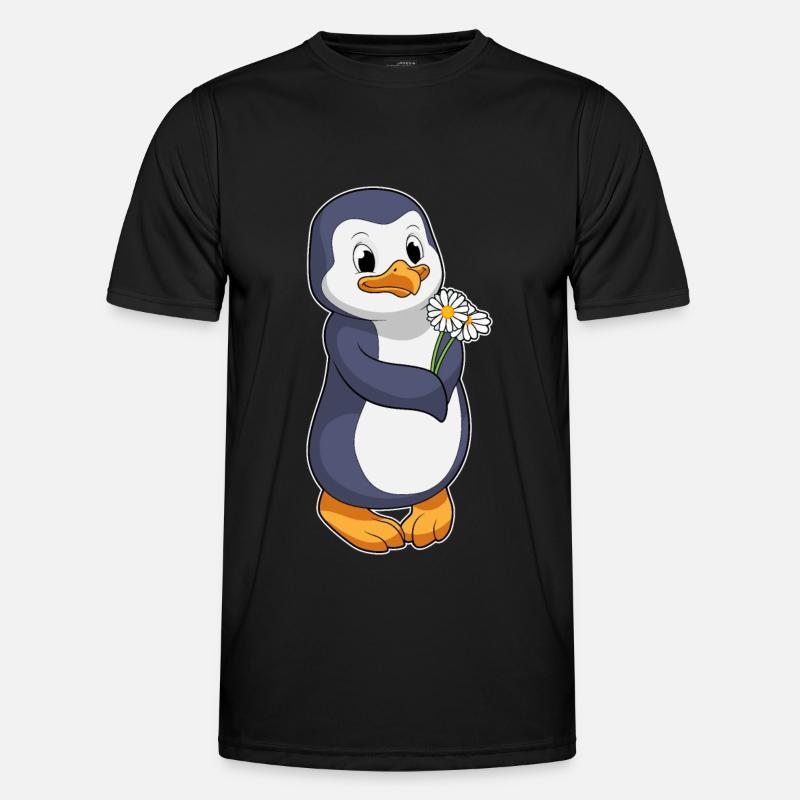 Penguin with daisies - Men's Functional T-Shirt - black